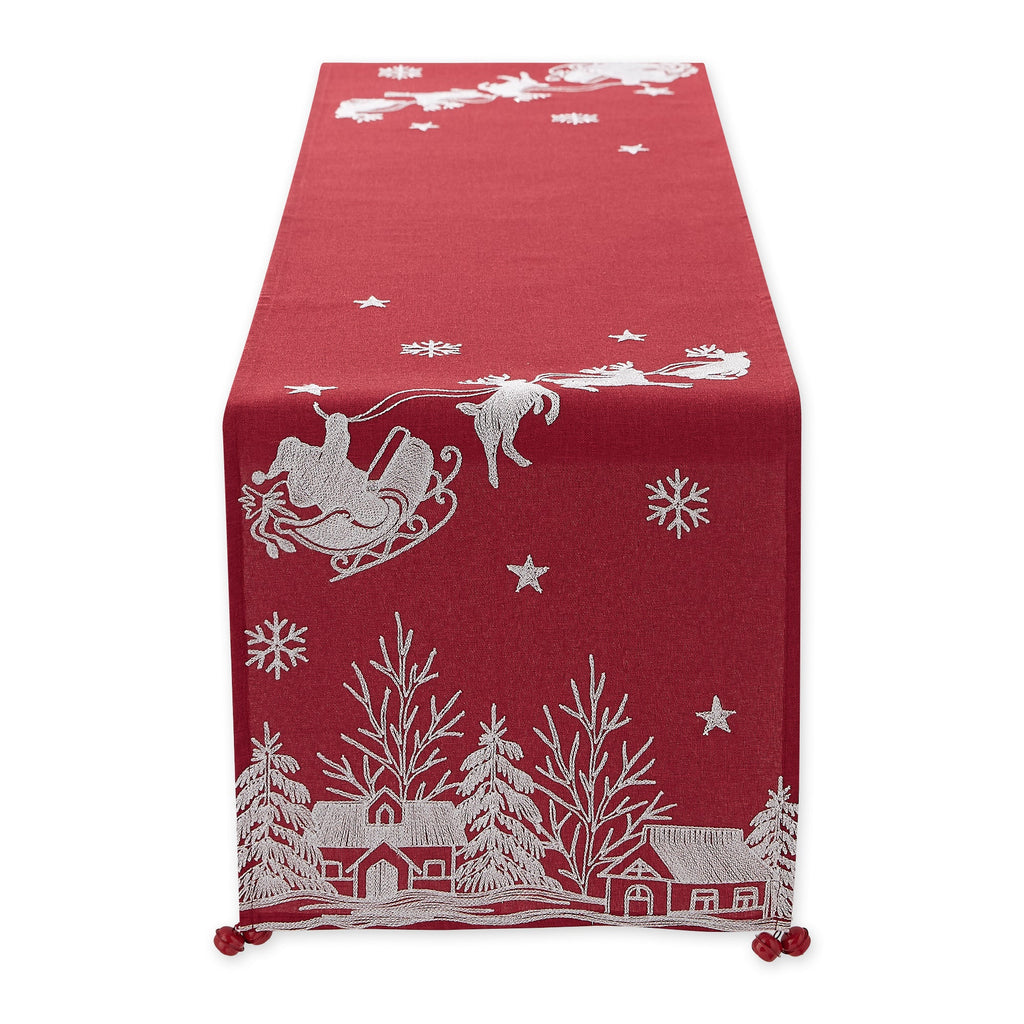 Santas Sleigh Embroidered Table Runner - 14 X 70"