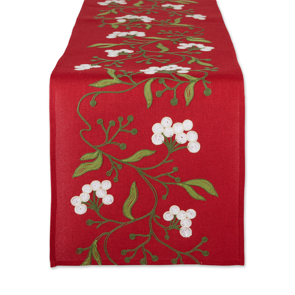 Mistlletoe Embroidered Table Runner - 14 X 70