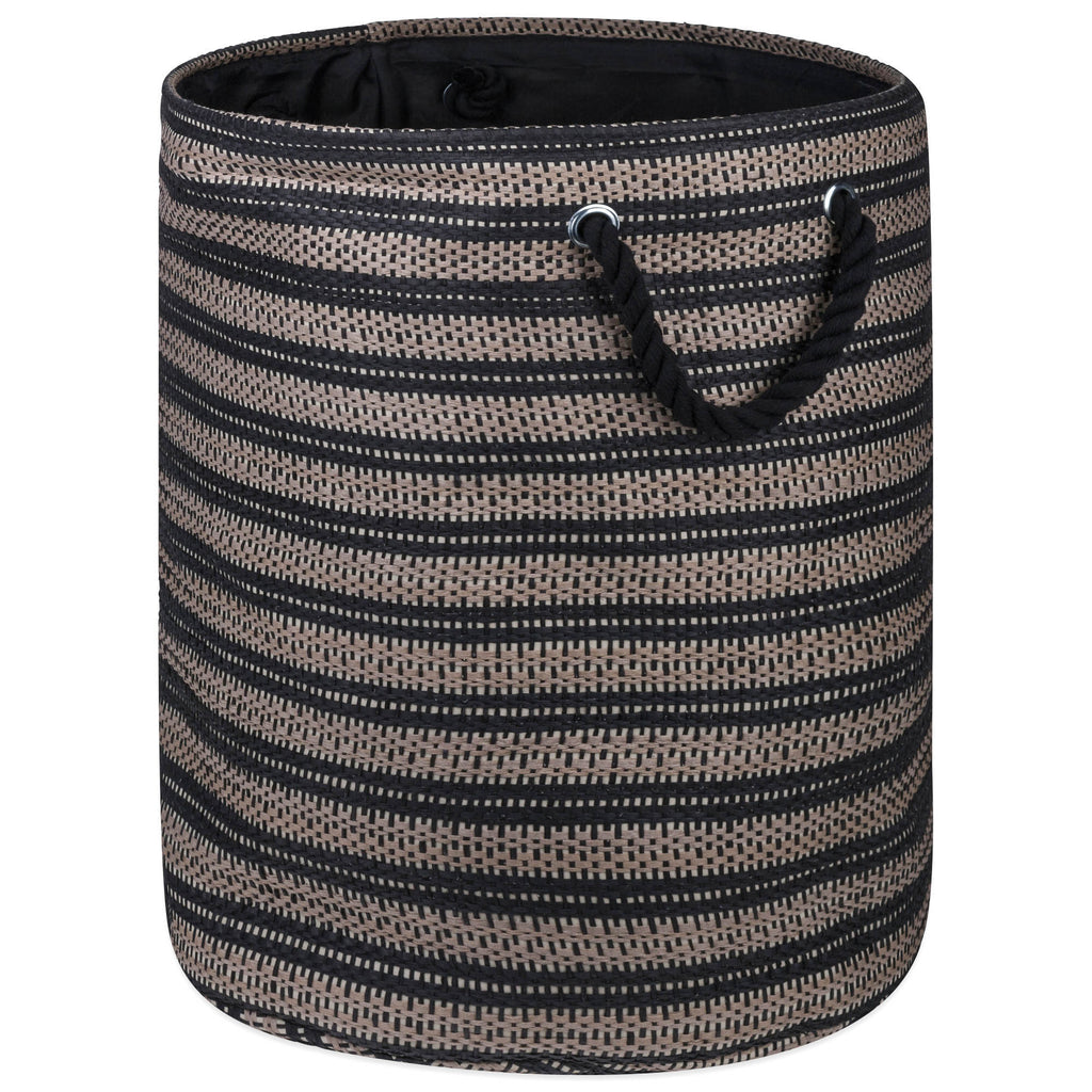 Paper Bin Basketweave Stone/Black Round Medium 13.75x13.75x17