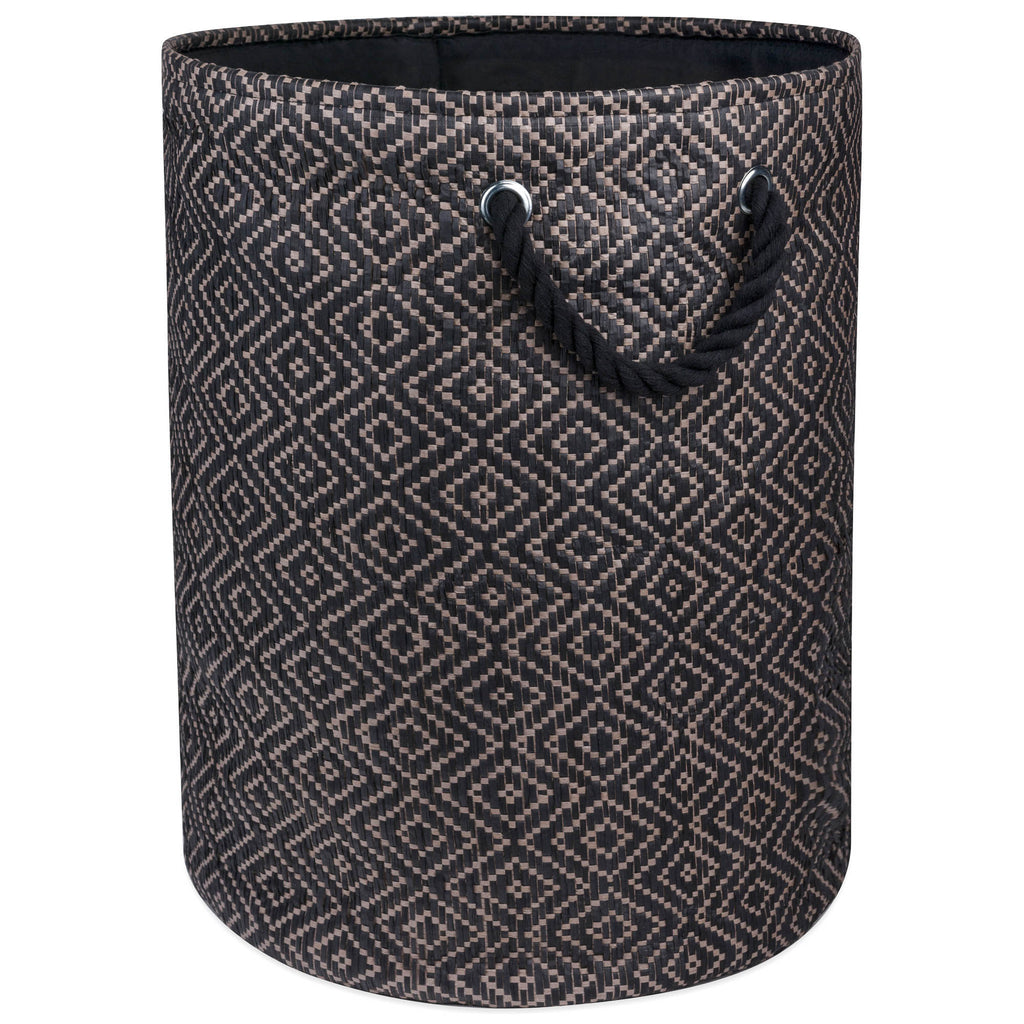 Paper Bin Diamond Basketweave Stone/Black Round Medium