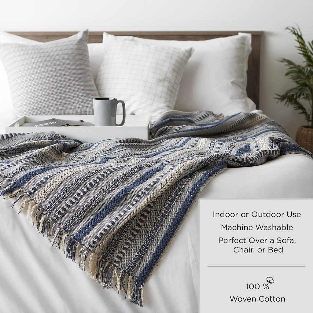 Gray / Off White Cabana Stripe Throw Blanket
