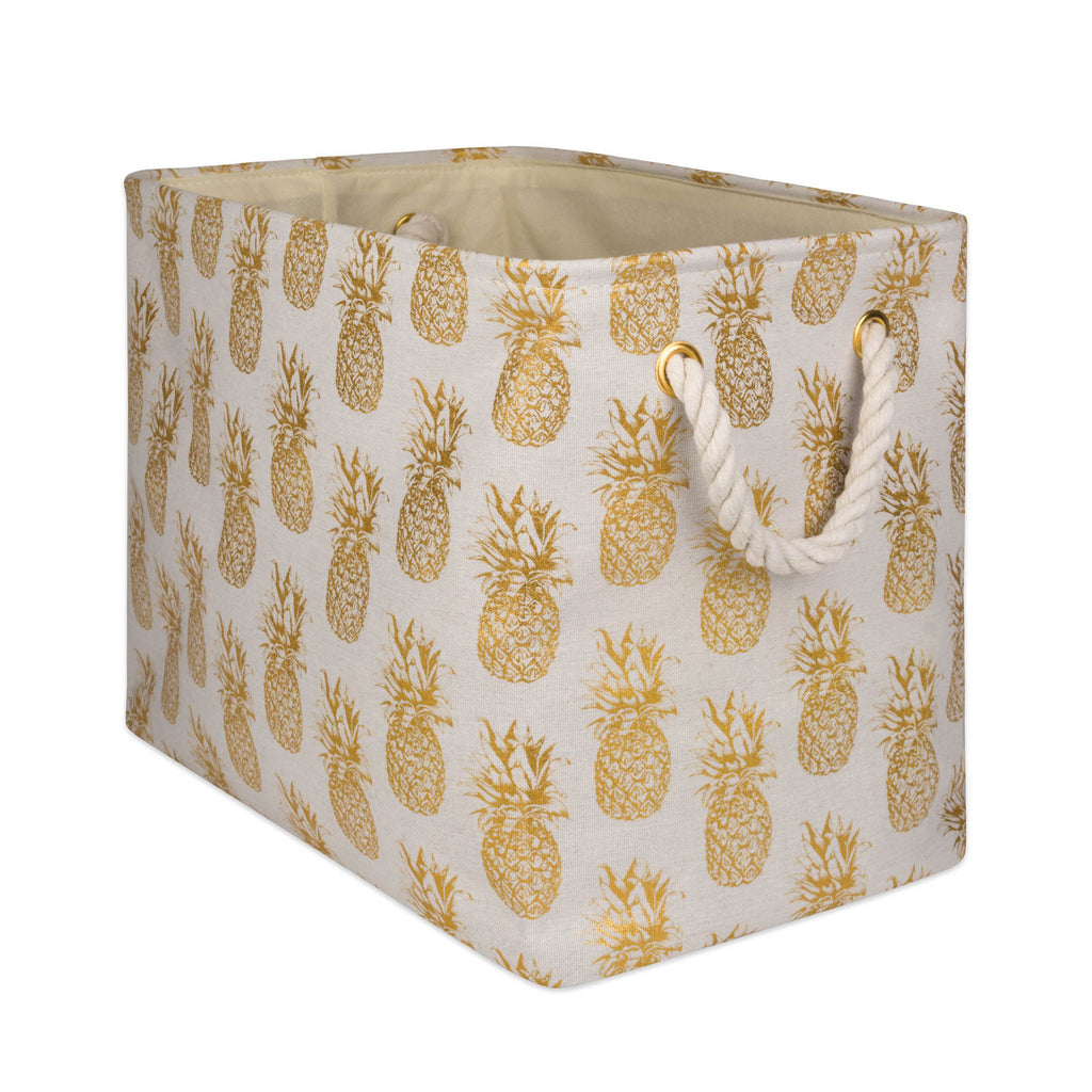 Polyester Bin Pineapple Gold Rectangle Large 17.5x12x15