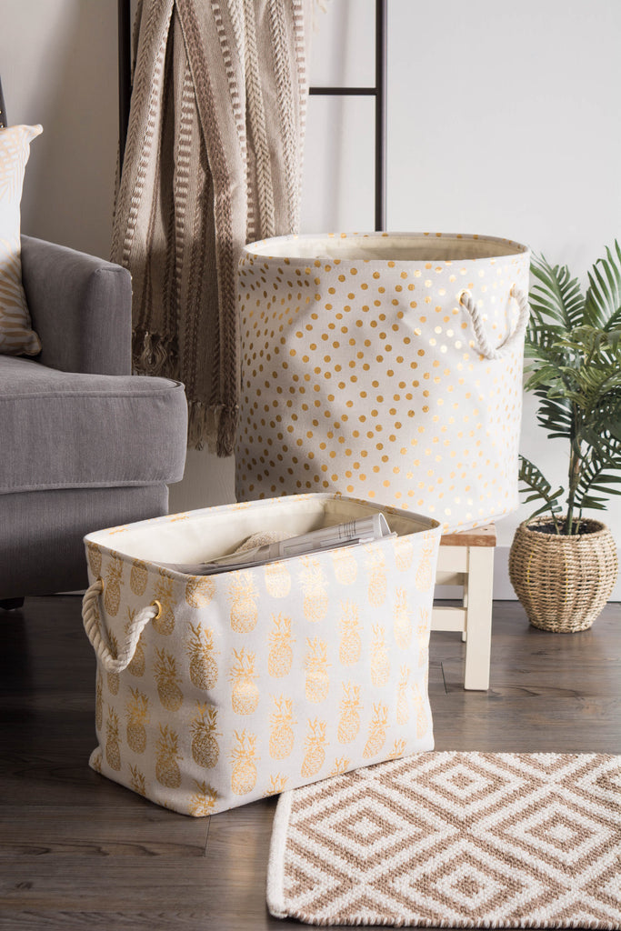 DII Polyester Bin Pineapple Gold Rectangle Large
