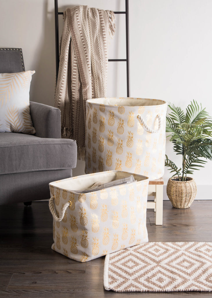 DII Polyester Bin Pineapple Gold Rectangle Large