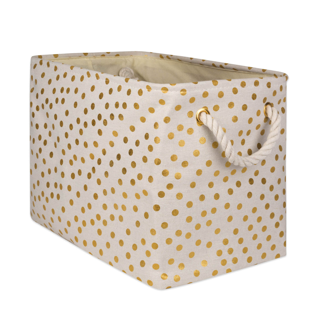 Polyester Bin Dots Gold Rectangle Large 17.5x12x15