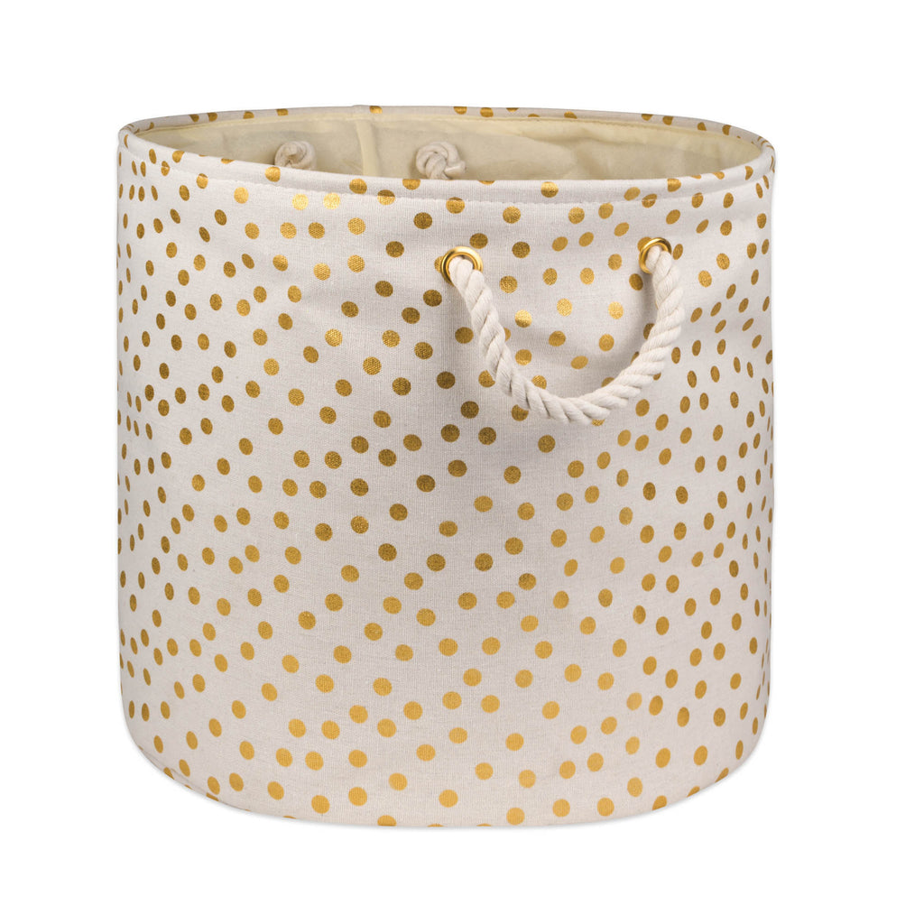 Polyester Bin Dots Gold Round Large 15x16x16