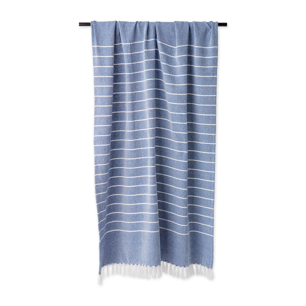 French Blue / White Thin Stripe Throw Blanket
