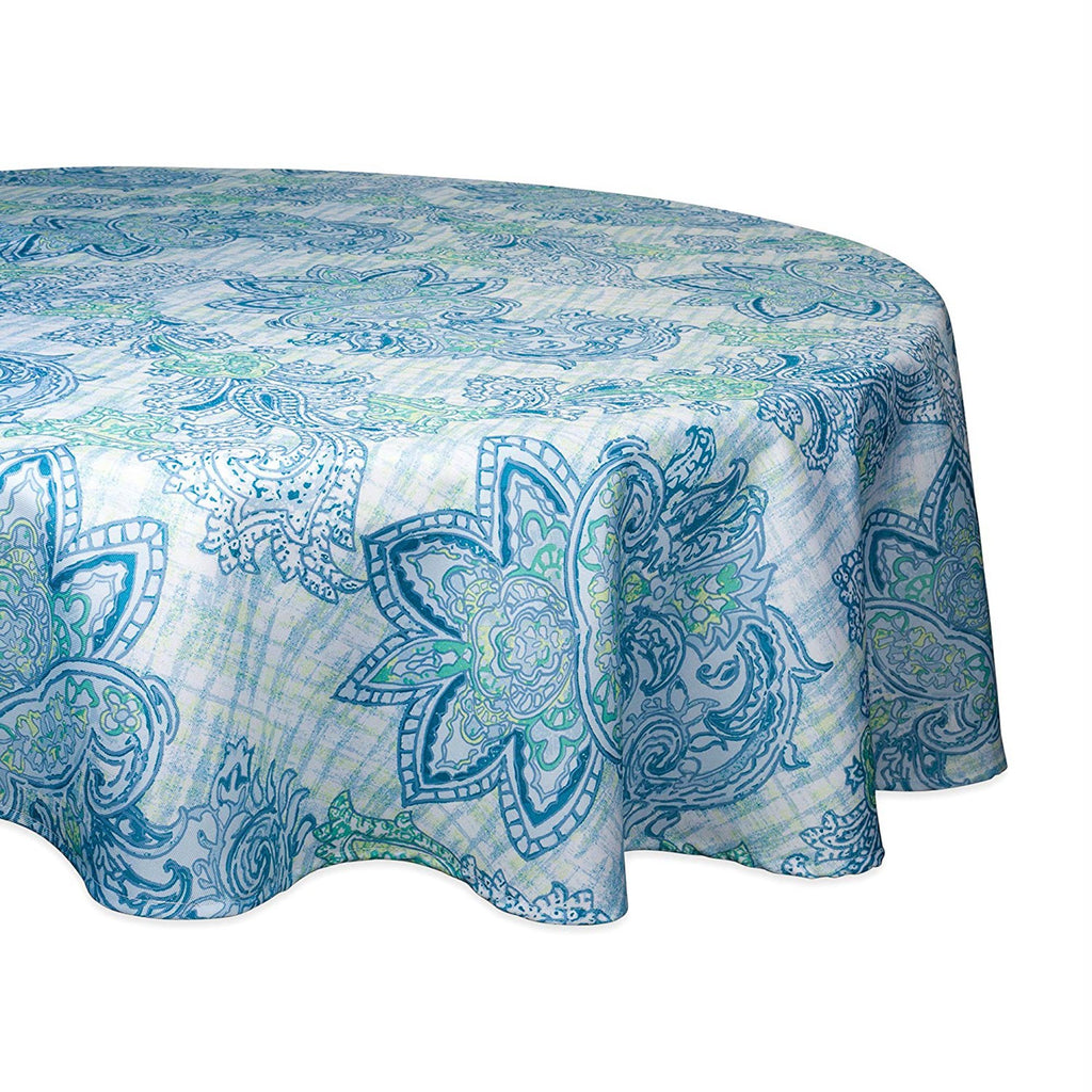 Blue Watercolor Paisley Print Outdoor Tablecloth 60 Round