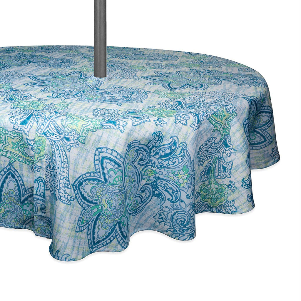 Blue Watercolor Paisley Print Outdoor Tablecloth With Zipper 52 Round