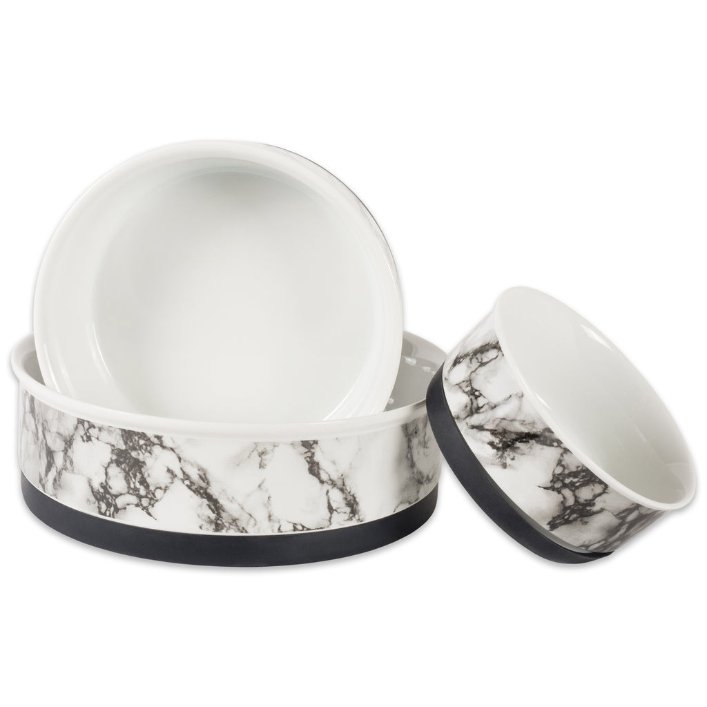 White Marble Pet Bowl Small 4.25dx2h Set of 2