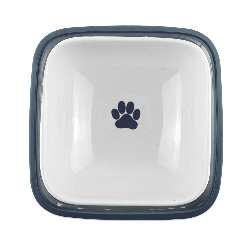 Hungry/Thirsty Nautical Blue Pet Bowl Square Set of 2