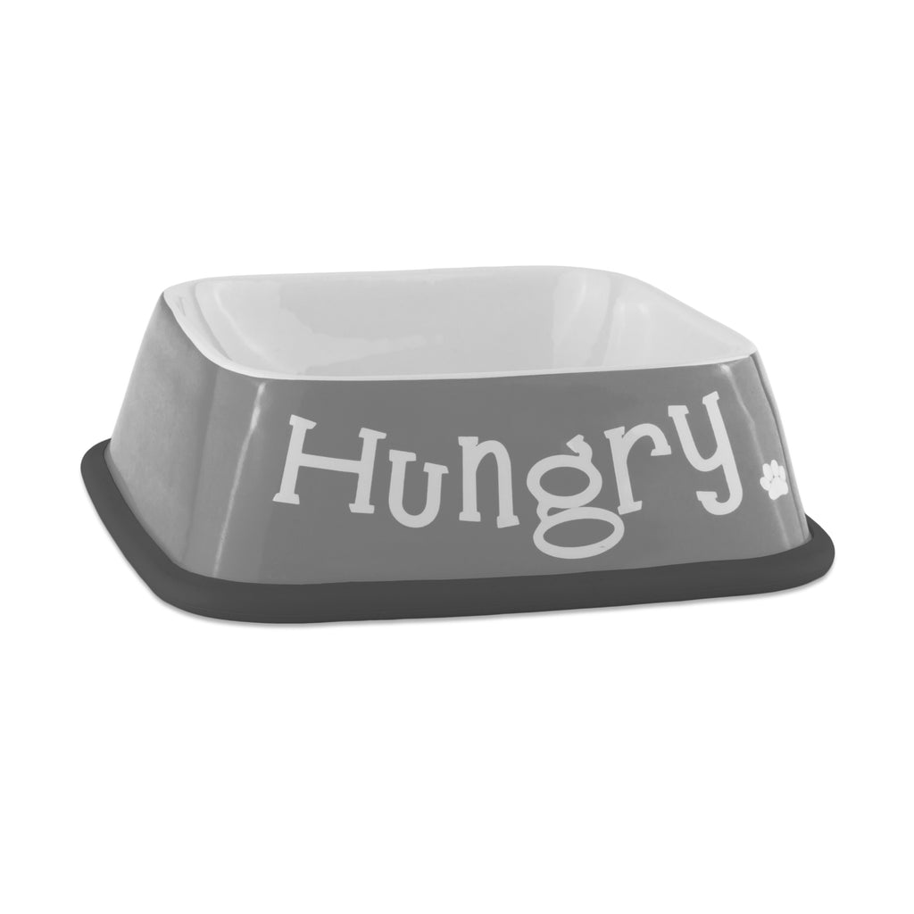 Hungry/Thirsty Gray Pet Bowl Square Set of 2