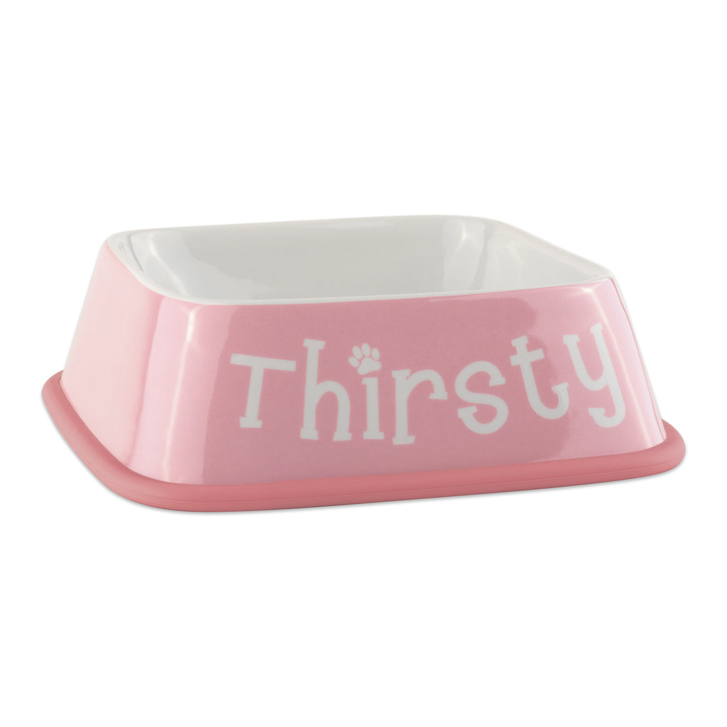 DII Pet Bowl Hungry/Thirsty Pink Sorbet Square Set of 2