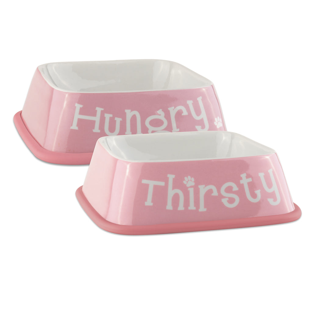 Pet Bowl Hungry/Thirsty Pink Sorbet Square Set/2