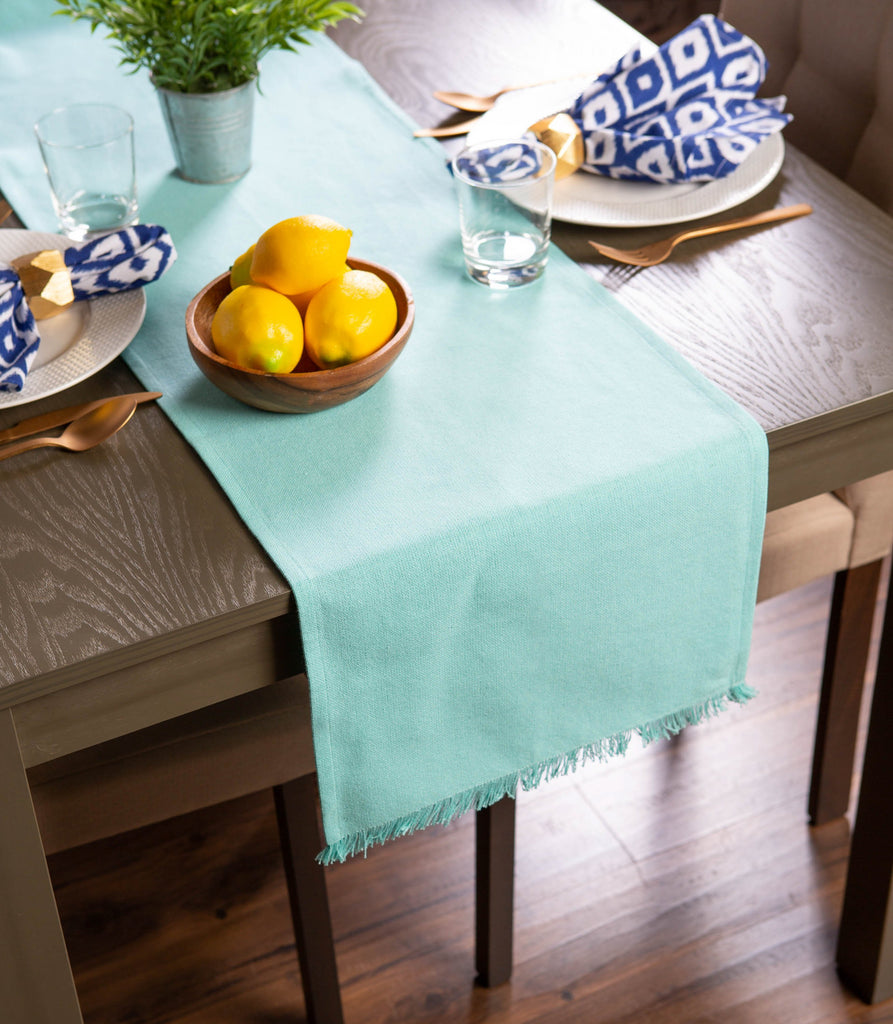 DII Solid Aqua Heavyweight Fringed Table Runner