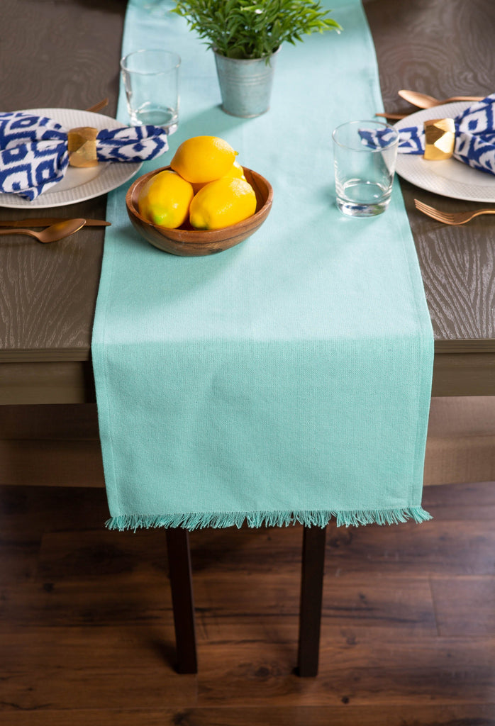 DII Solid Aqua Heavyweight Fringed Table Runner