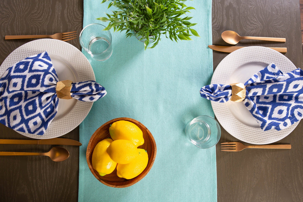 DII Solid Aqua Heavyweight Fringed Table Runner