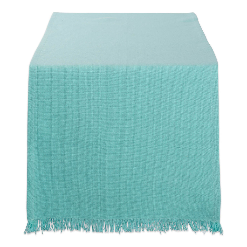 Solid Aqua Heavyweight Fringed Table Runner 14x108