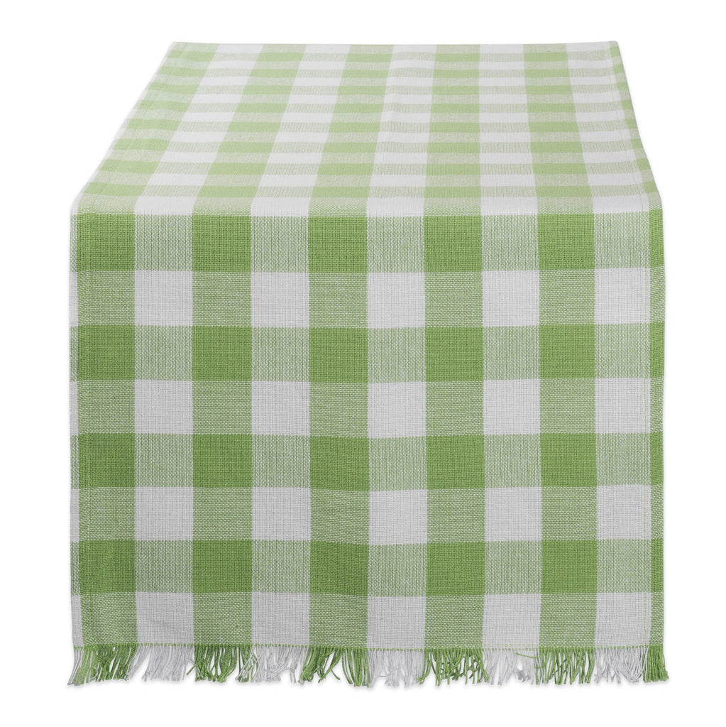 Bright Green Heavyweight Check Fringed Table Runner 14x108