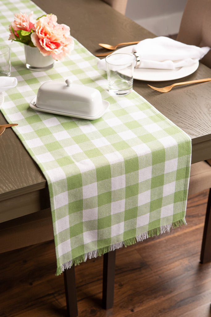 DII Bright Green Heavyweight Check Fringed Table Runner