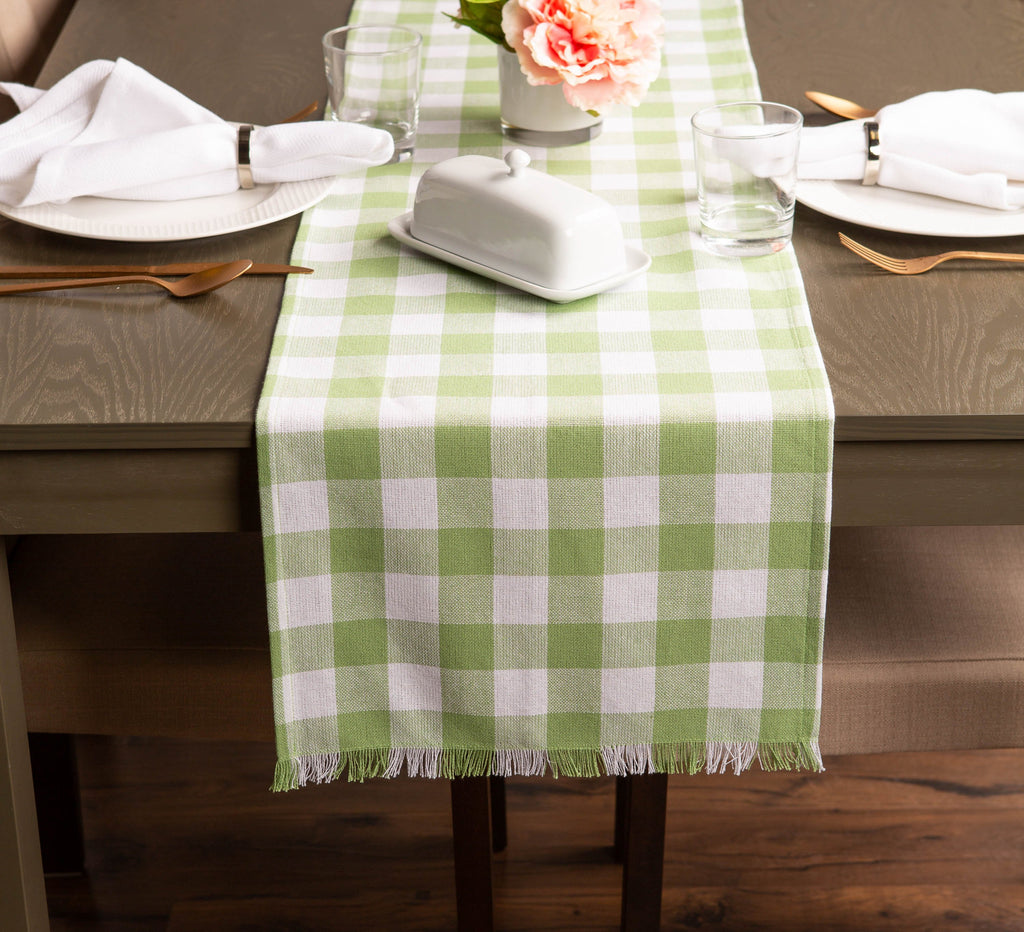 DII Bright Green Heavyweight Check Fringed Table Runner