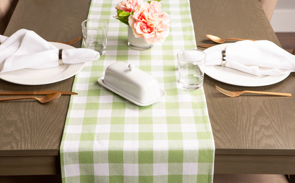 DII Bright Green Heavyweight Check Fringed Table Runner