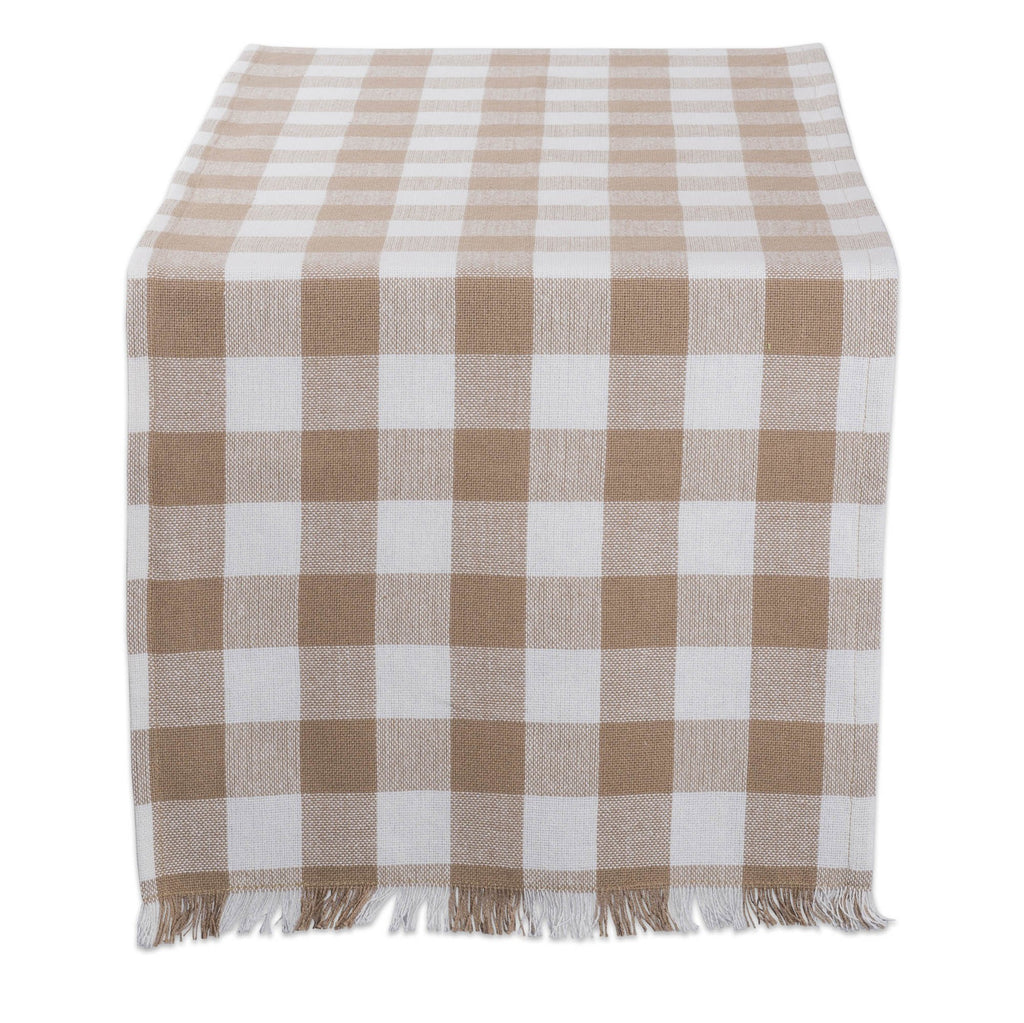 Stone Heavyweight Check Fringed Table Runner 14x108