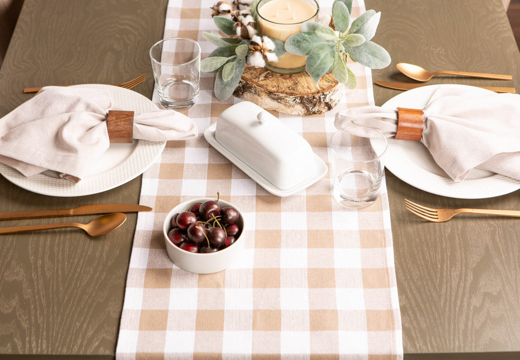 DII Stone Heavyweight Check Fringed Table Runner