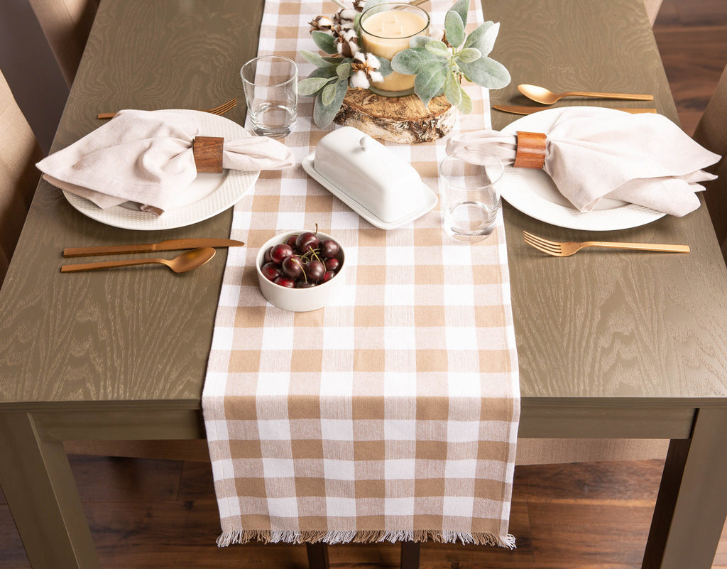 DII Stone Heavyweight Check Fringed Table Runner