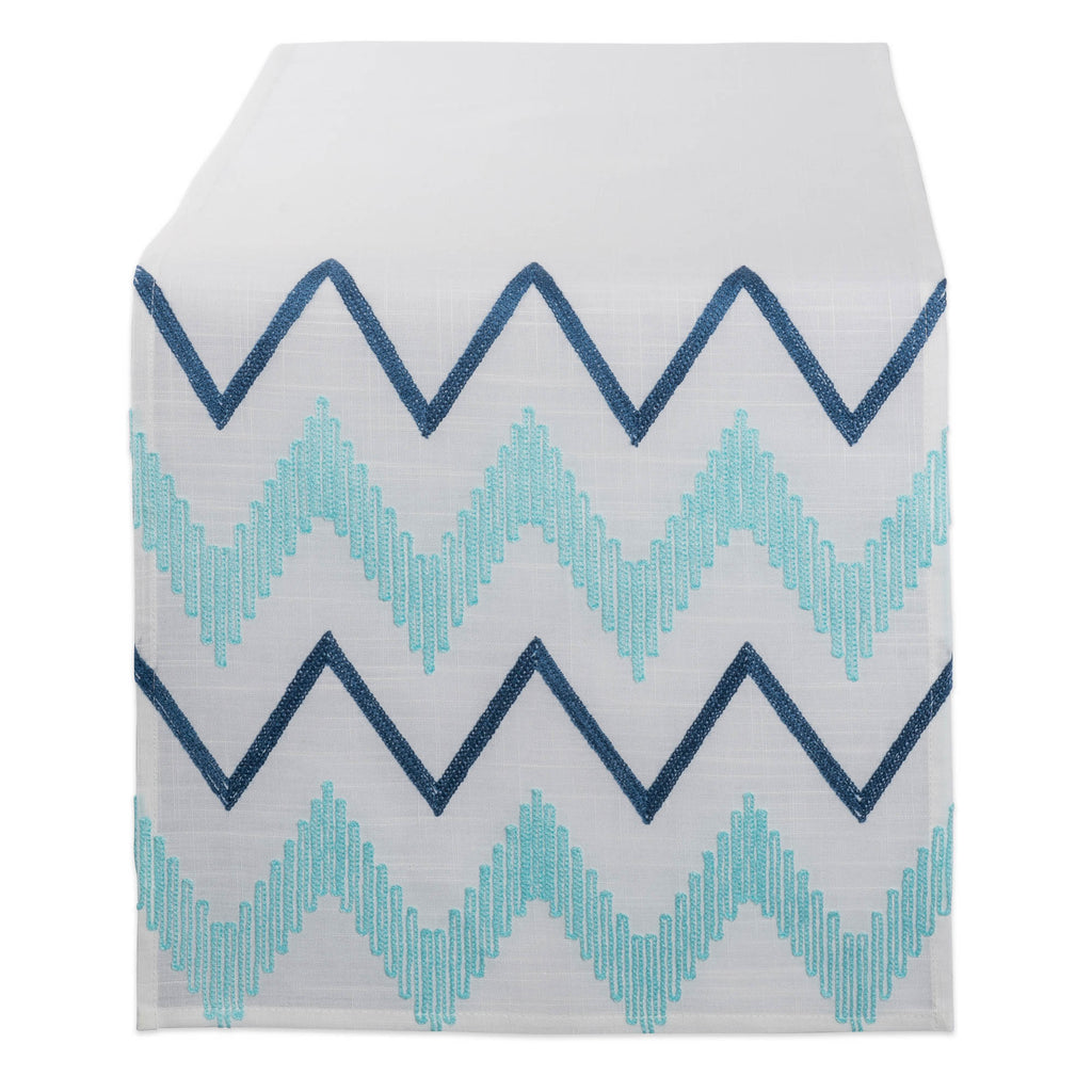 Off White Base Embroidered Chevron Table Runner