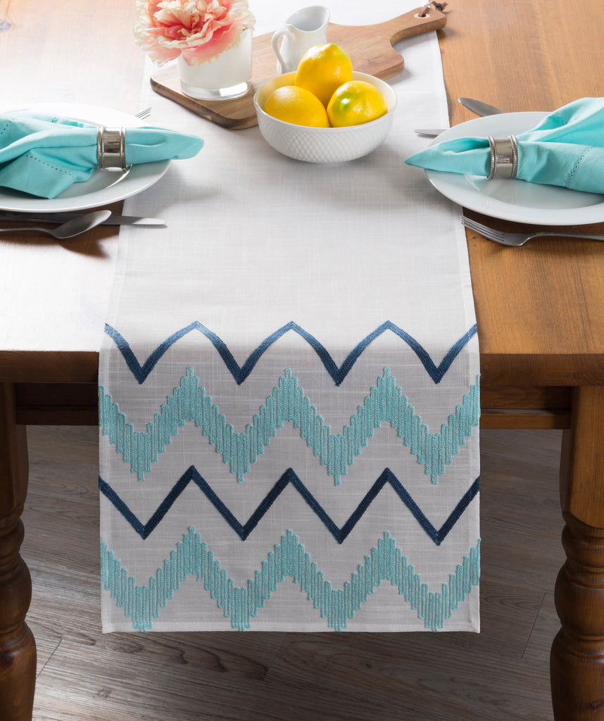 DII Off White Base Embroidered Chevron Table Runner, 14x70"
