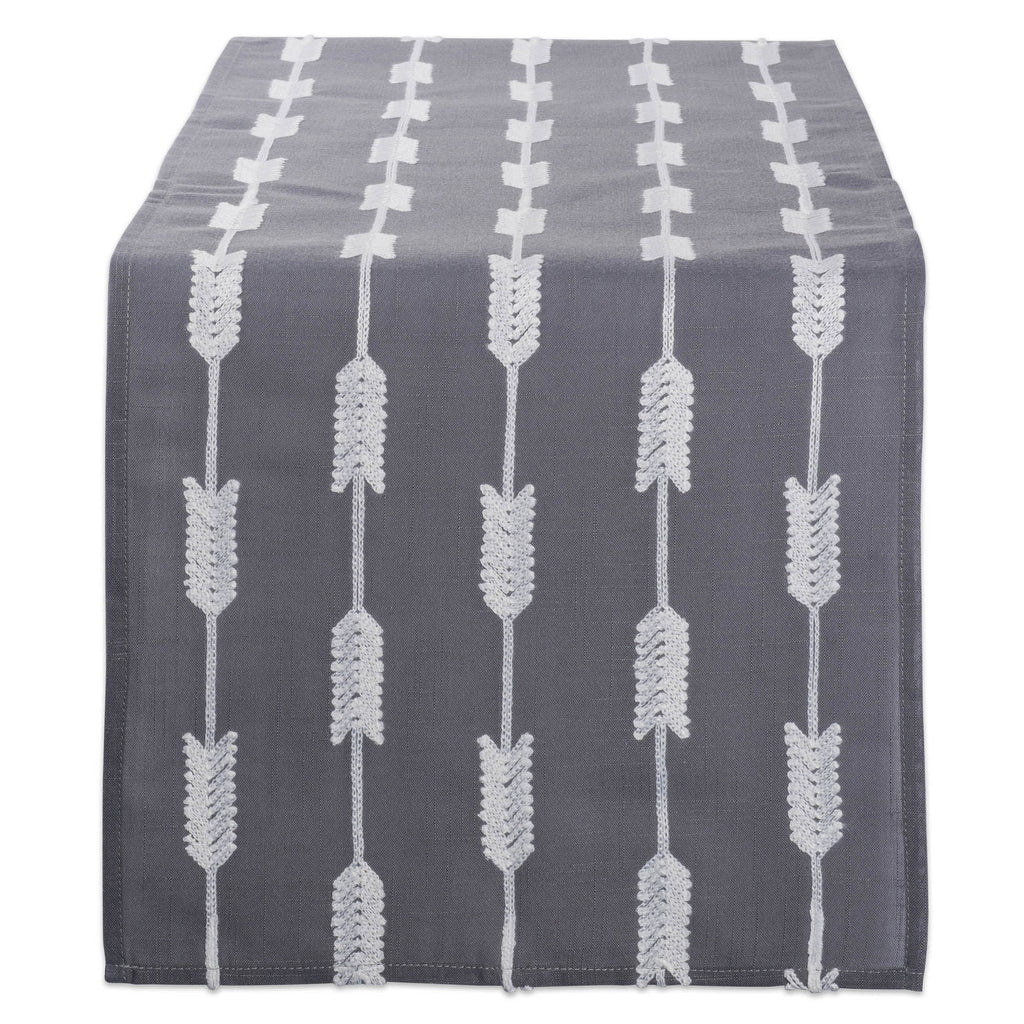 Gray Base Embroidered Arrow Fletching Table Runner
