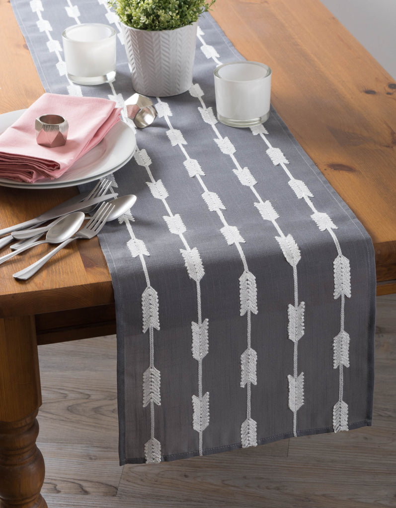 DII Gray Base Embroidered Arrow Fletching Table Runner, 14x70"
