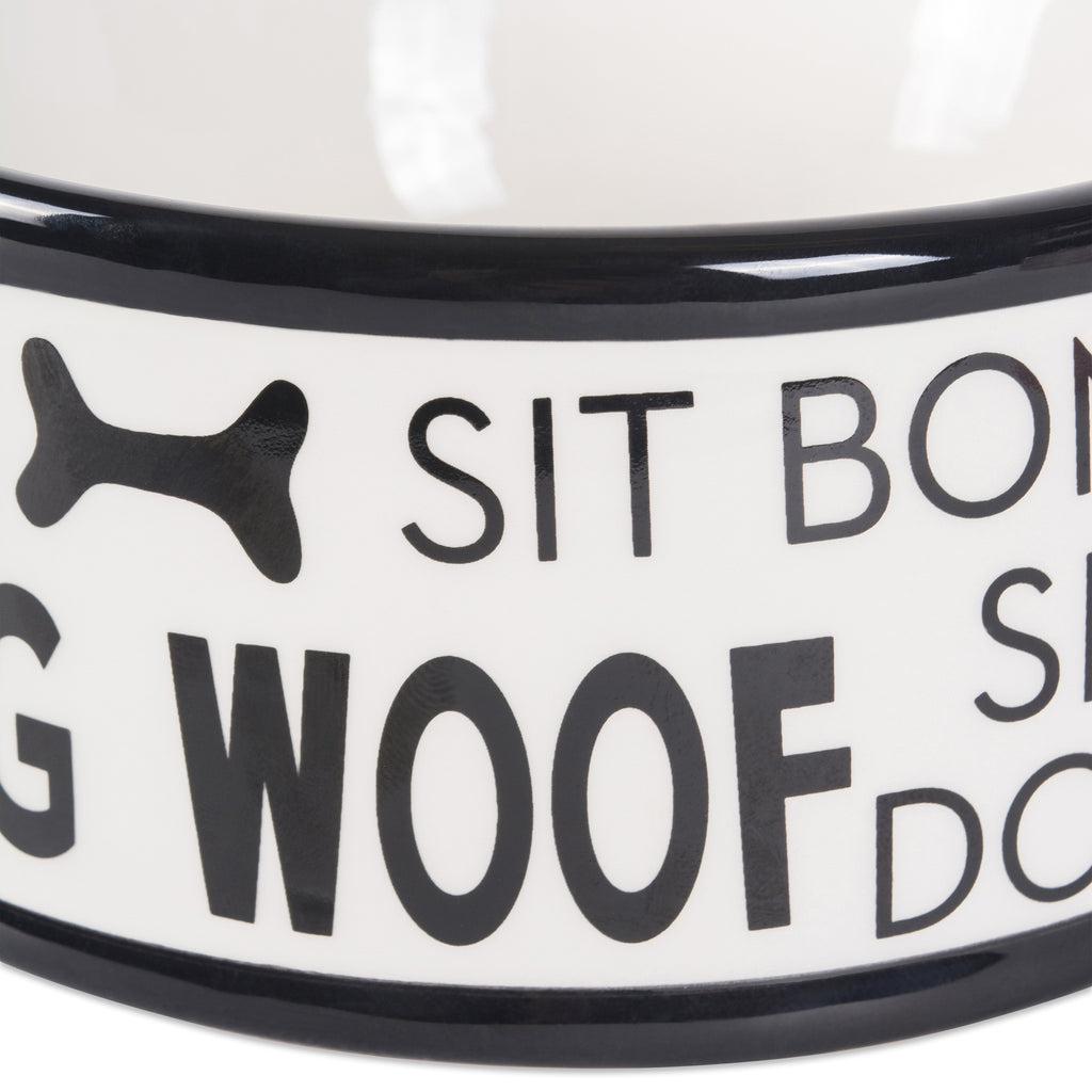 Black Dog Text Ceramic Medium Pet Bowl Set of 2