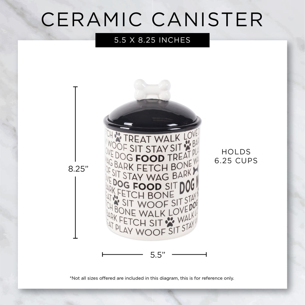 Black Dog Text Ceramic Medium Pet Canister
