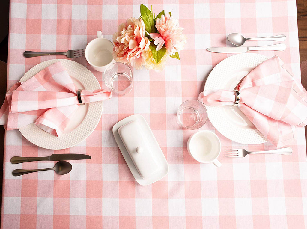 DII Pink Buffalo Check Tablecloth