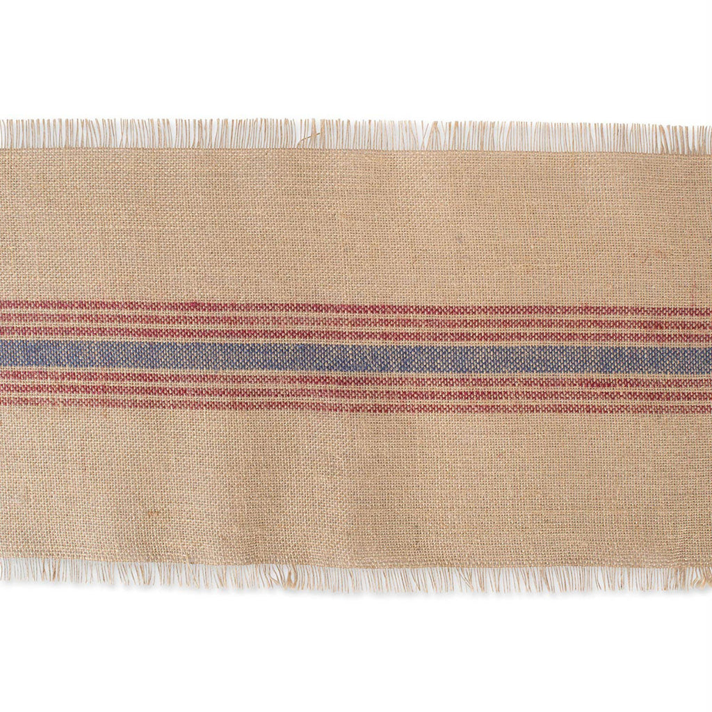 DII French Blue / Barn Red Middle Stripe Burlap Table Runner