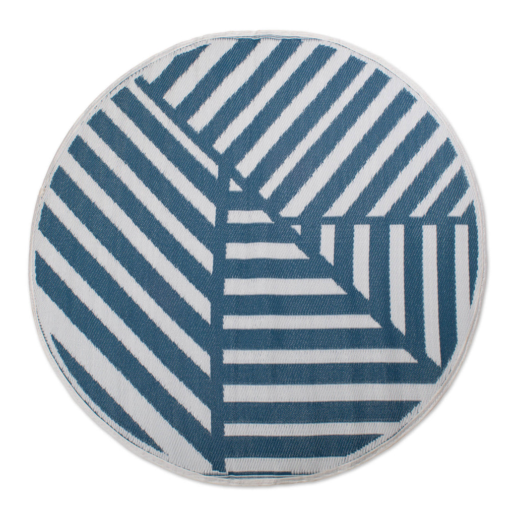 DII Blue Geometric Outdoor Rug 5 Ft Round