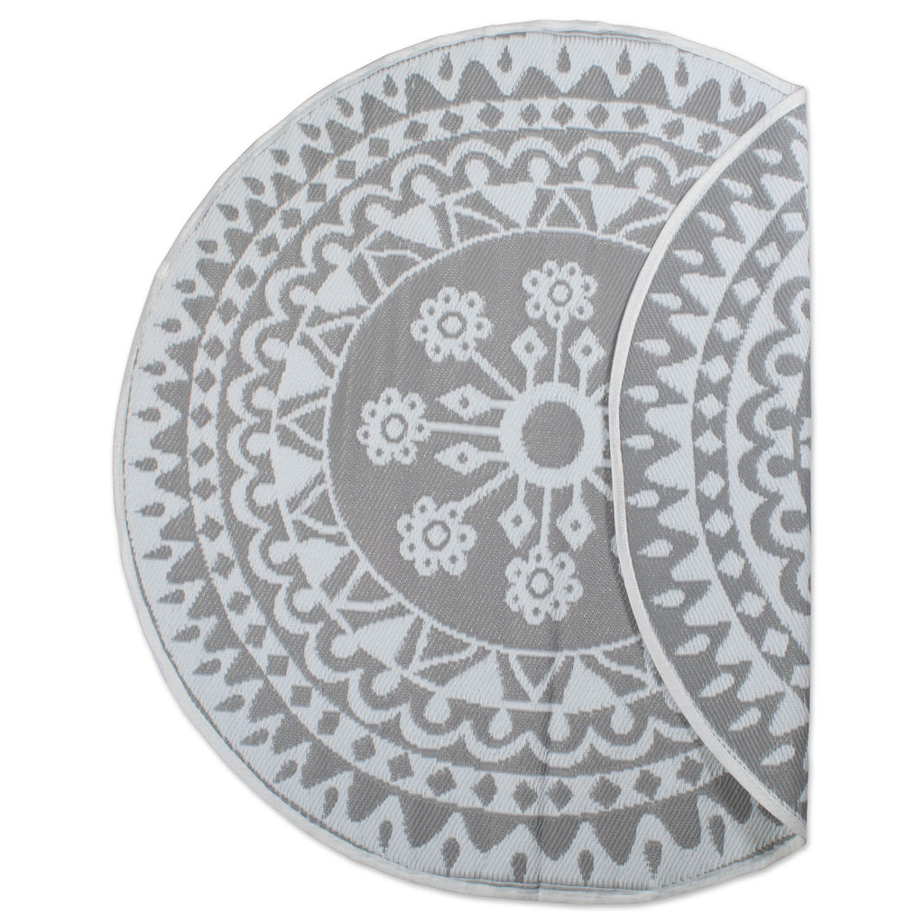 Gray Floral Outdoor Rug 5 Ft Round