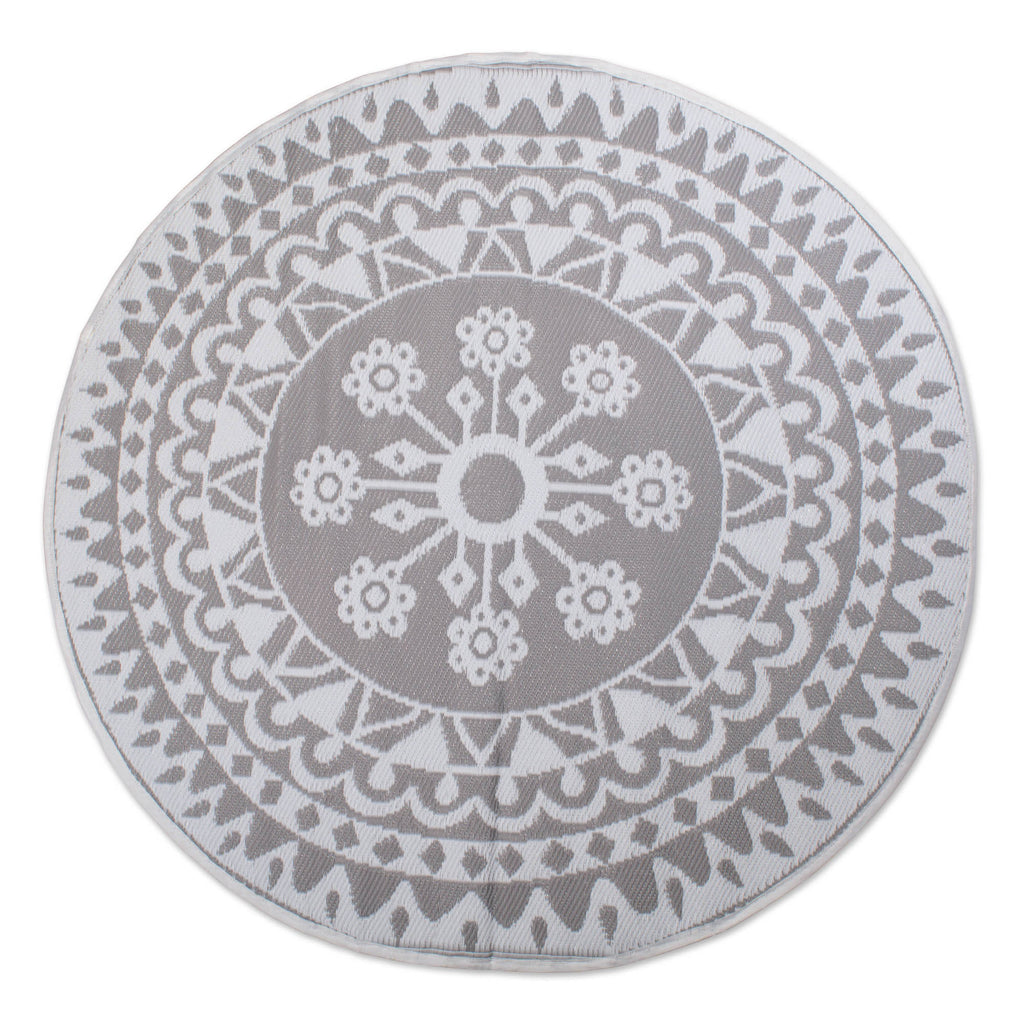 Gray Floral Outdoor Rug 5 Ft Round