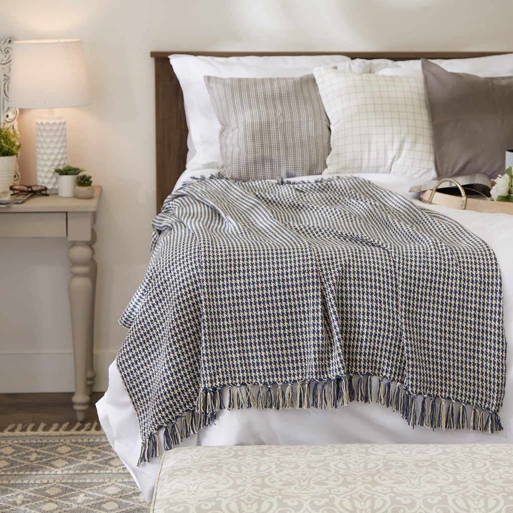 French Blue Houndstooth Throw Blanket