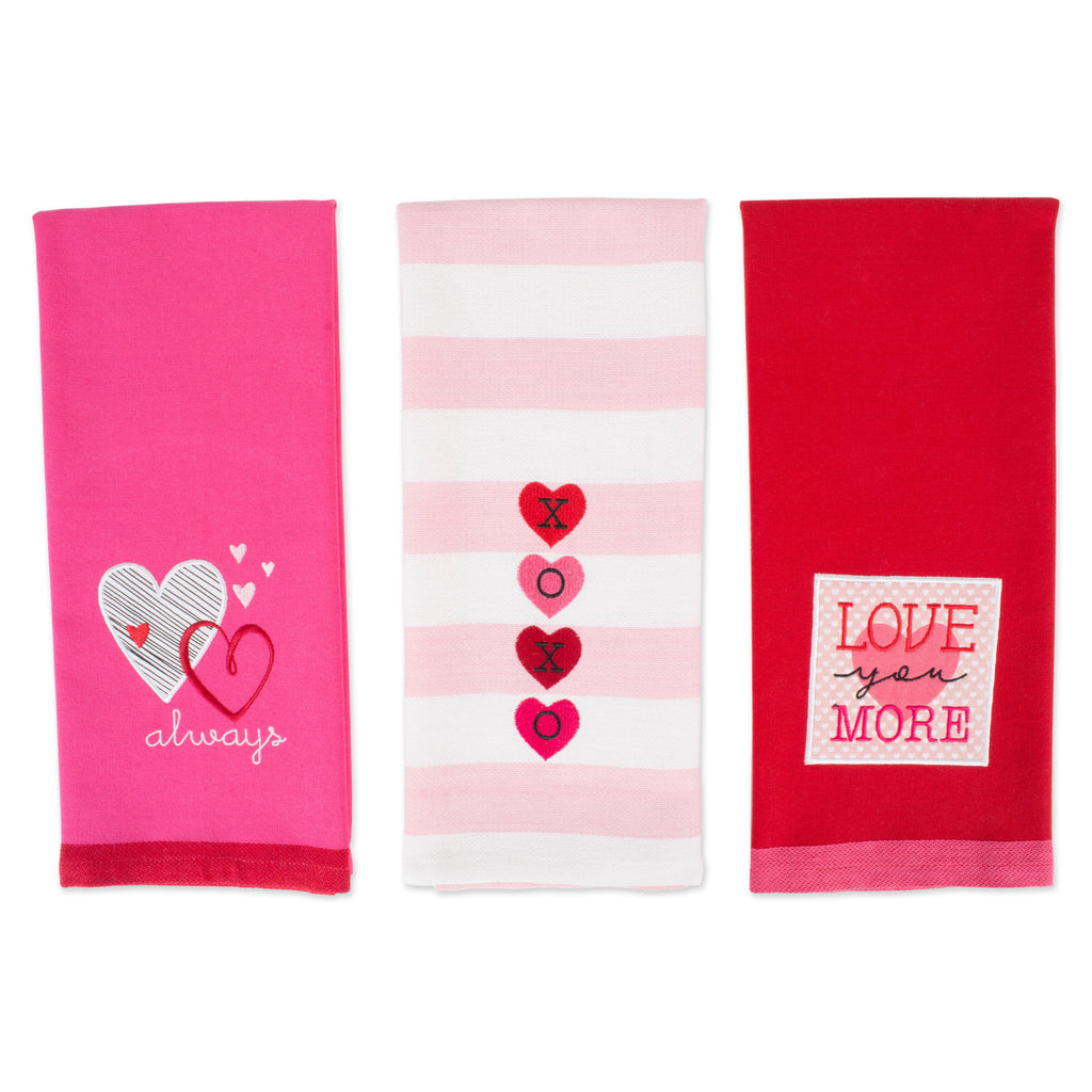Valentines Day Embroidered Dishtowels Set of 3