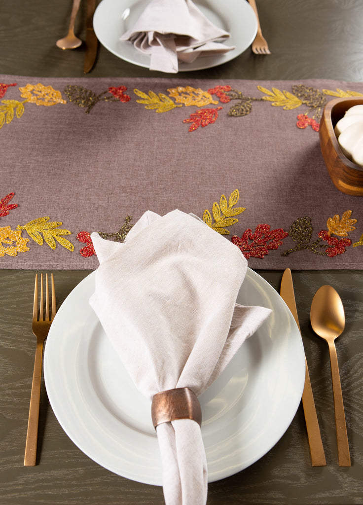 Shimmering Leaves Table Embroidered Runner, 14x70"
