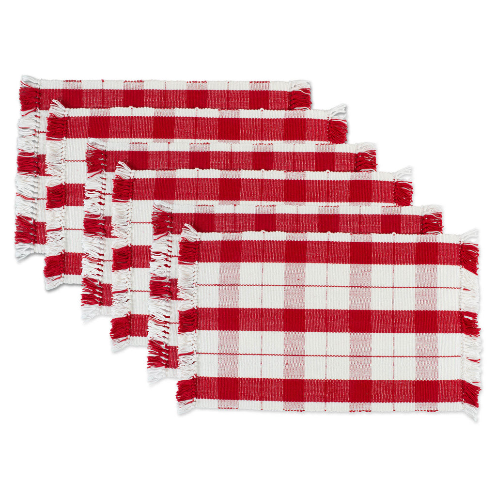 Red Tinsel Plaid Fringed Placemat Set/6