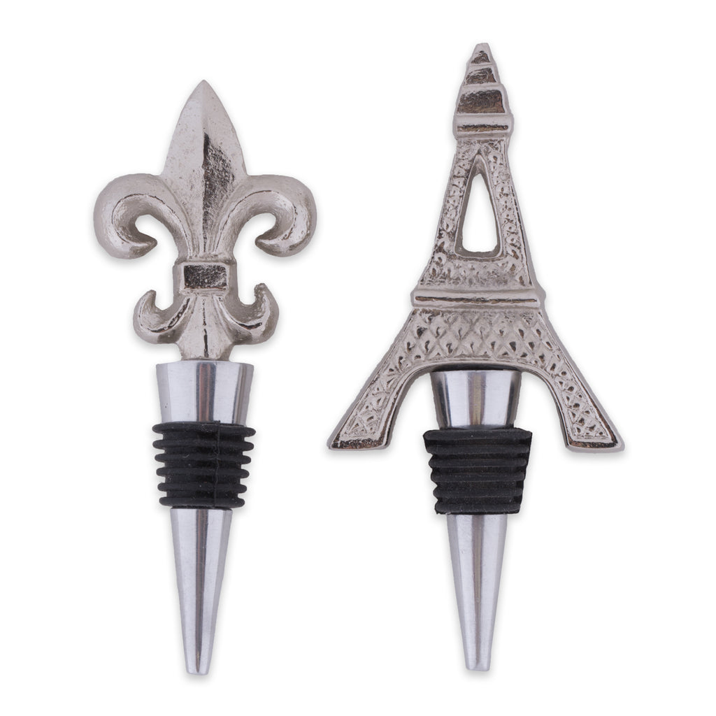 Silver Eiffel Tower & Fleur Del Lis Bottle Stopper Set/2
