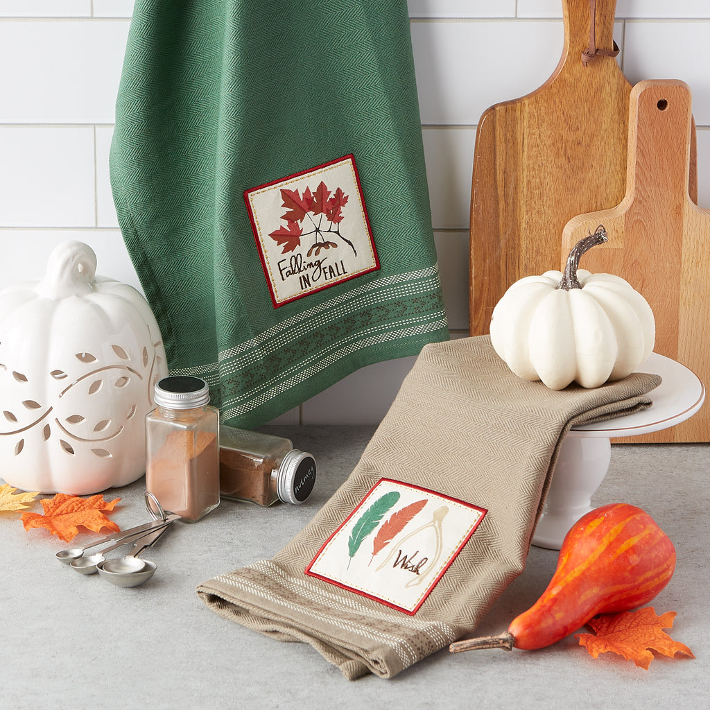 Falling In Fall Embroidered Dishtowel