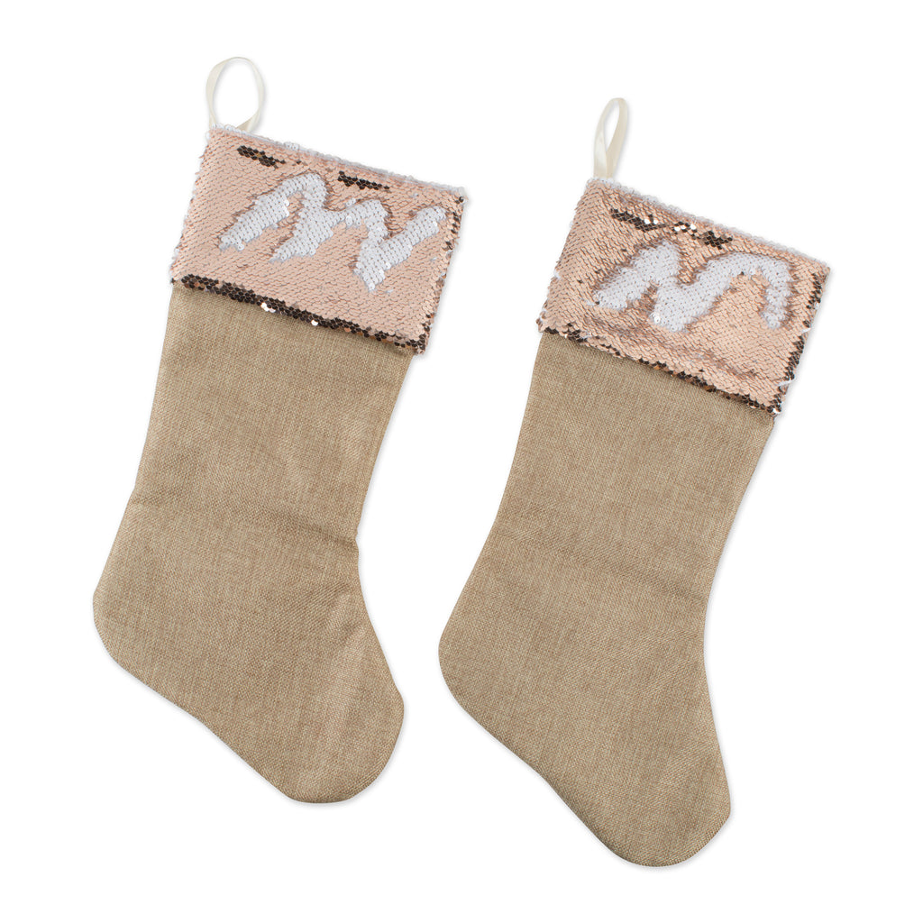 Holiday Stocking Linen With Champagne Sequin Border Set Of 2