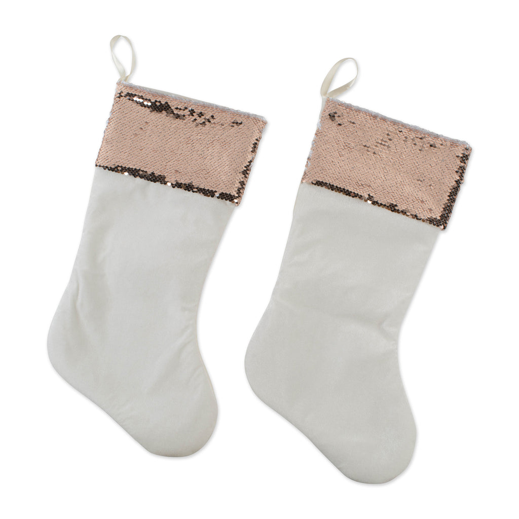 DII Holiday Stocking Cream Velvet With Champagne Sequin BorderSet of 2