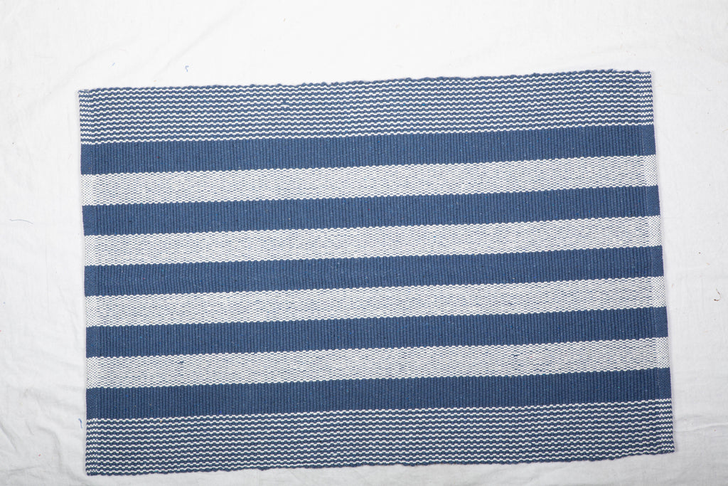 French Blue Cabana Stripe Recycled Yarn Rug 2x3 Ft