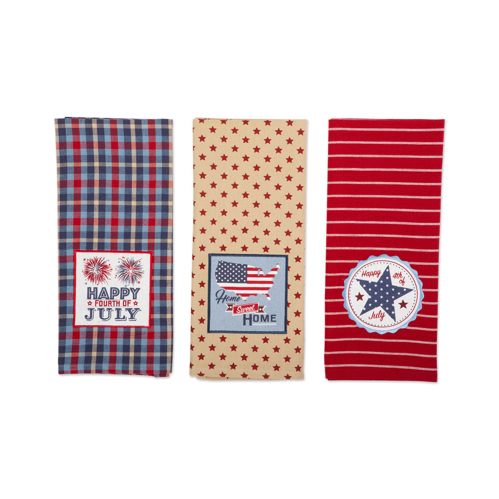 Happy 4th Of July Embroidered Dishtowel Set of 3